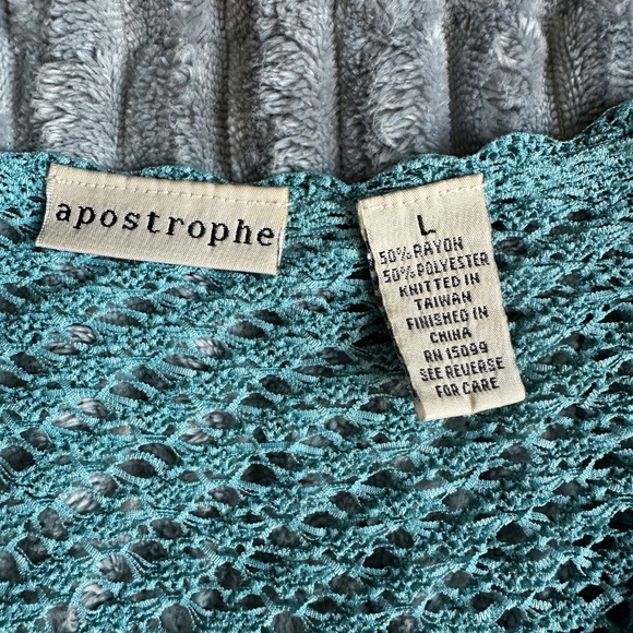 Vintage apostrophe turquoise lightweight open crochet Delicate Button Cardigan - Picture 3 of 6